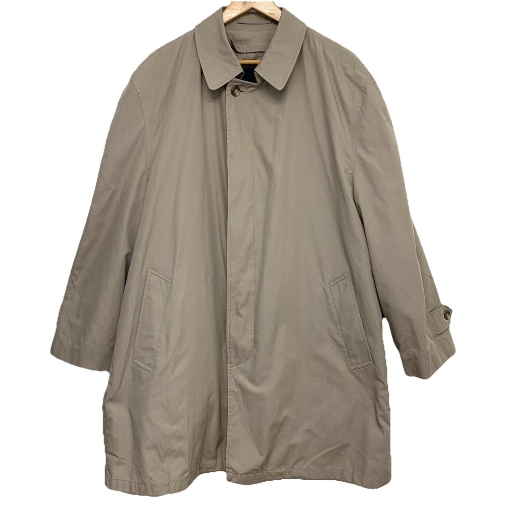 London Fog Trench Coat Men Large‎ Zip Out Lining Pockets Neutral Tan Knee Length